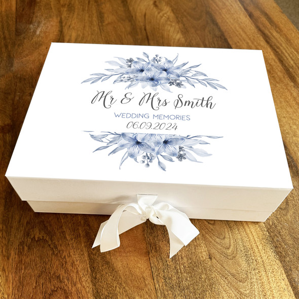 Blue Flower Wreath Personalised Wedding Day Keepsake Hamper Gift Memory Box