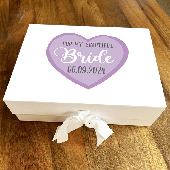 Bride Wife Purple Heart Personalised Wedding Day Keepsake Memory Hamper Gift Box