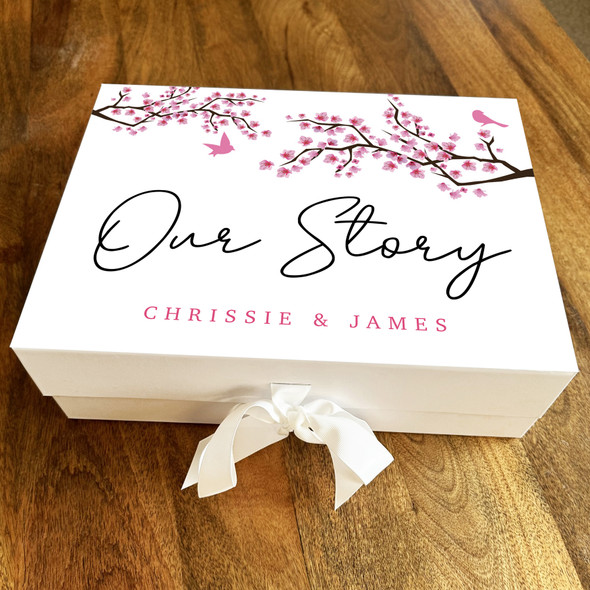 Blossom Birds Valentine's Our Story Personalised Wedding Anniversary Gift Box
