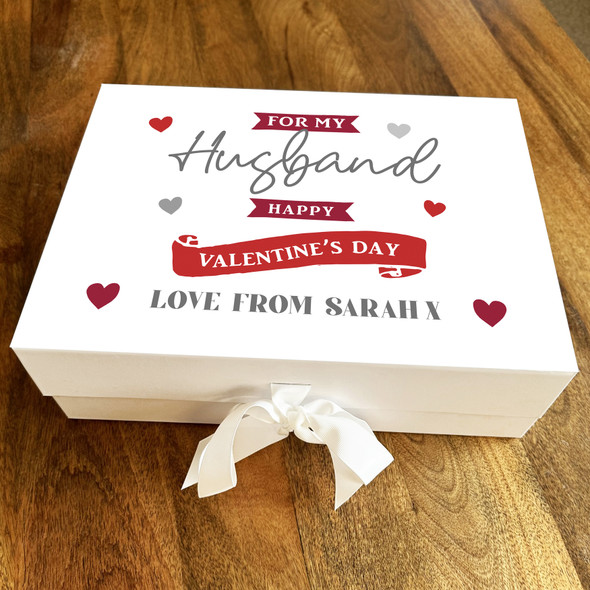 Husband Text Red Banner Personalised Valentine's Day Keepsake Hamper Gift Box