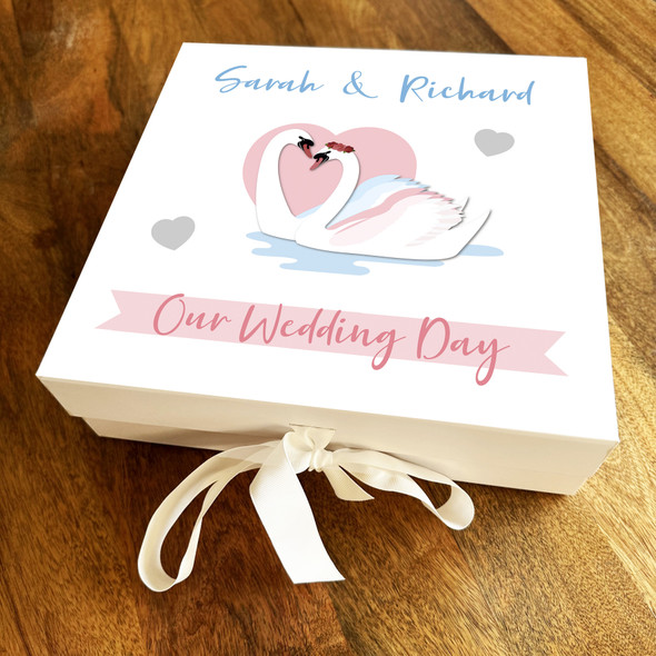 Swans Animal Personalised Square Wedding Day Keepsake Hamper Gift Memory Box