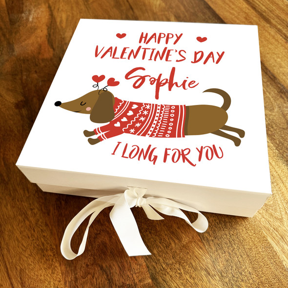 Sausage Dog Dachshund Personalised Square Valentine's Day Keepsake Gift Box