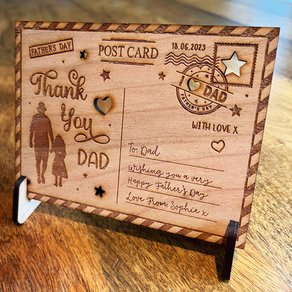 Thank You Dad Daughter Father's Day Personalised Card Wooden Postcard Gift