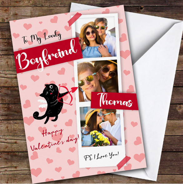 Lovely Boyfriend Black Cupid Cat Photo Romantic Personalised Valentine's Day Card