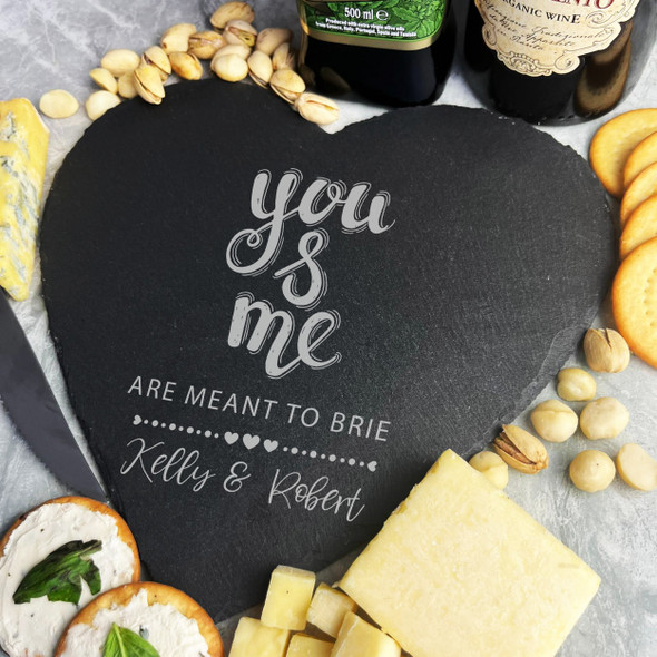 Heart Slate You & Me Are Meant To Brie Cheese Personalised Serving Board