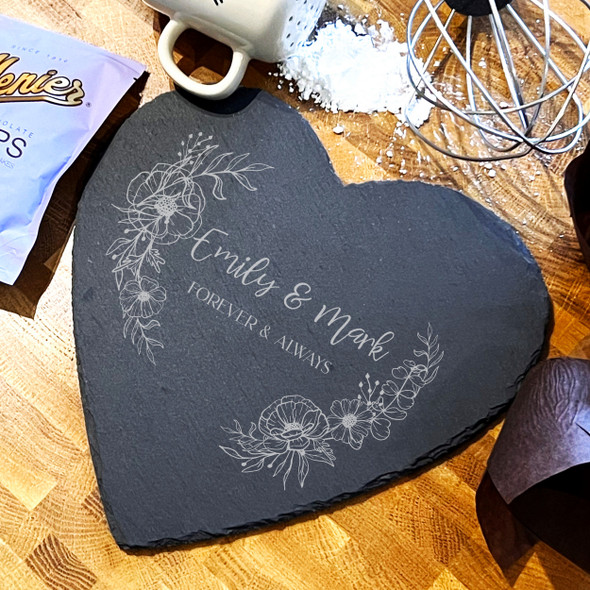 Heart Slate Flowers Couple Forever & Always Personalised Serving Board