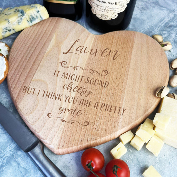 Wood Heart It Might Sound Cheesy Cheese Personalised Serving Board