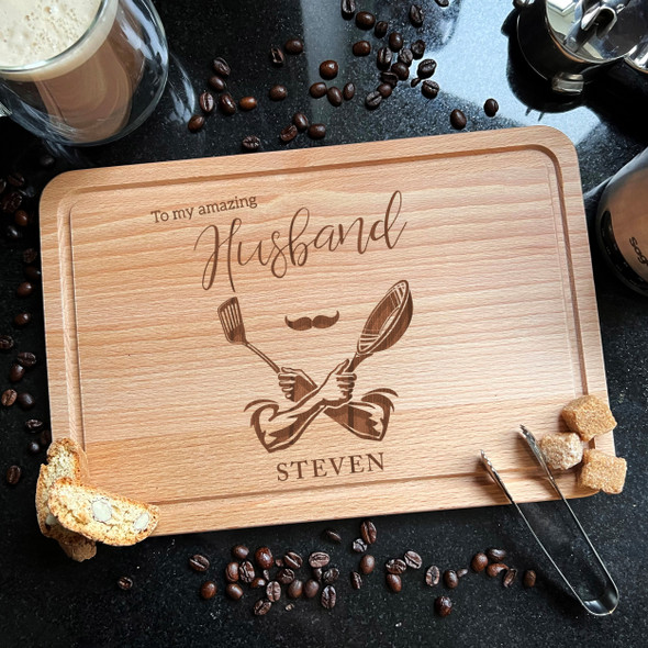Wood Rectangle Amazing Husband Male Cooking Personalised Chopping Board