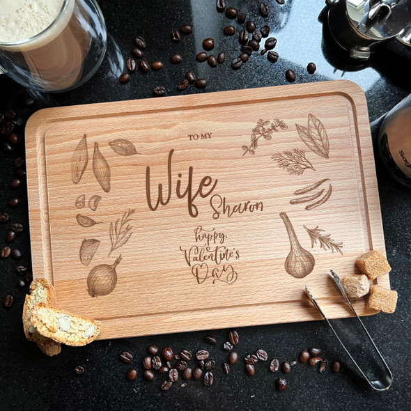Wood Rectangle Valentine's Day Ingredients Herbs Wife Chopping Board