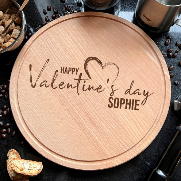 Wood Round Heart Happy Valentine's Day Personalised Chopping Board
