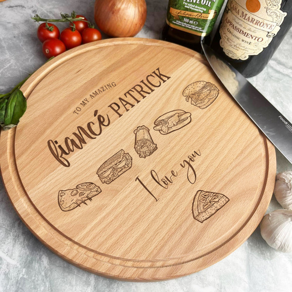 Wood Round Amazing Fiancé I Love You Personalised Serving Board