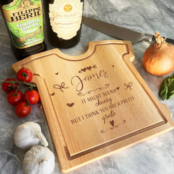 T-Shirt Wood It Might Sound Cheesy Cheese Personalised Serving Board