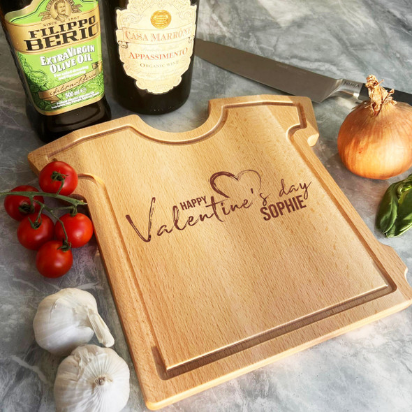 T-Shirt Wood Happy Valentine's Day Heart Personalised Chopping Board