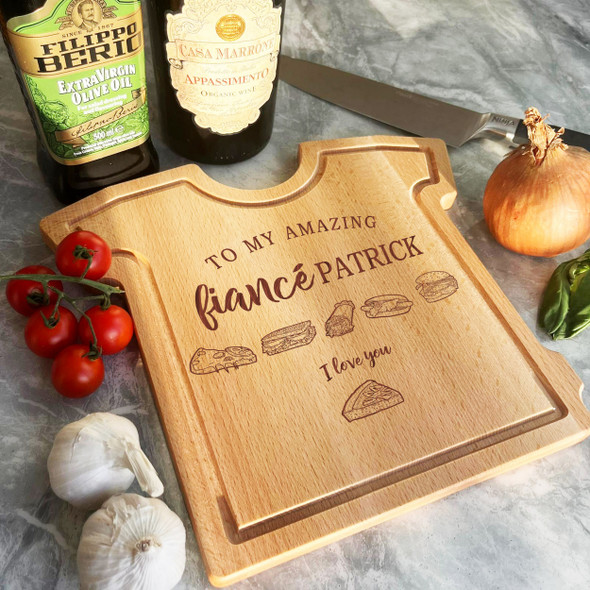 T-Shirt Wood Amazing Fiancé I Love You Personalised Serving Board