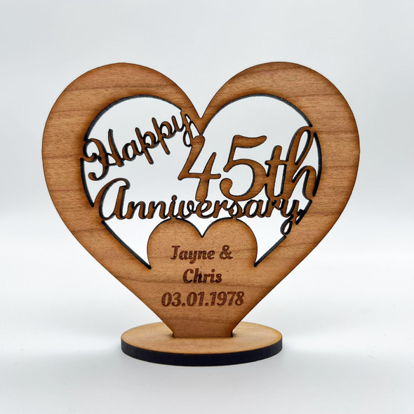 Happy 45th Wedding Anniversary Heart Engraved Keepsake Personalised Gift