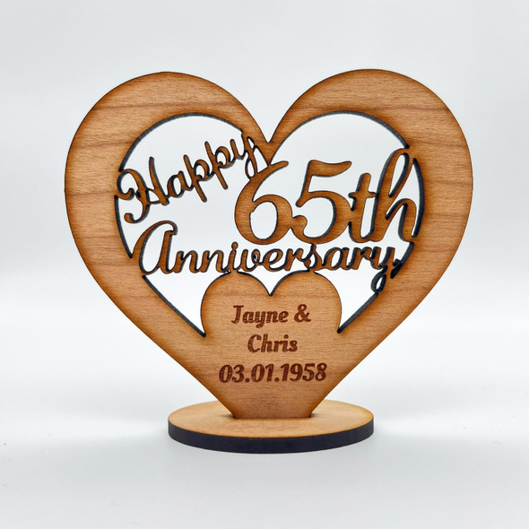 Happy 65th Wedding Anniversary Heart Engraved Keepsake Personalised Gift