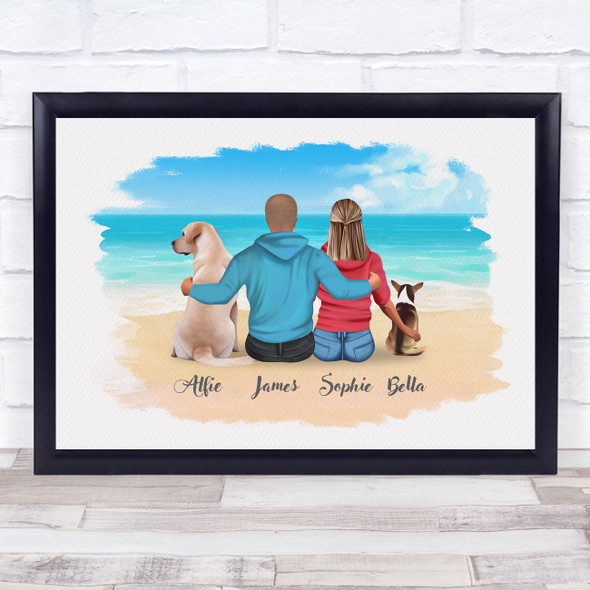 Beach Dog Family Romantic Gift For Him or Her Personalised Couple Print