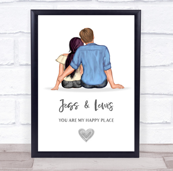 My Happy Place White Romantic Gift For Him or Her Personalised Couple Print