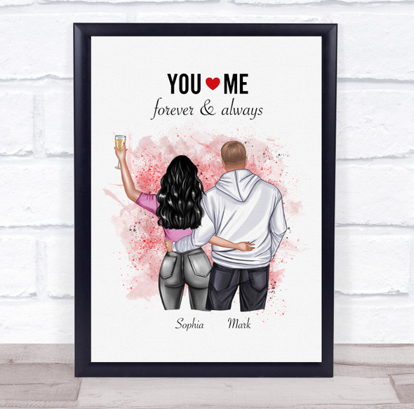 You & Me Heart Romantic Gift For Him or Her Personalised Couple Print