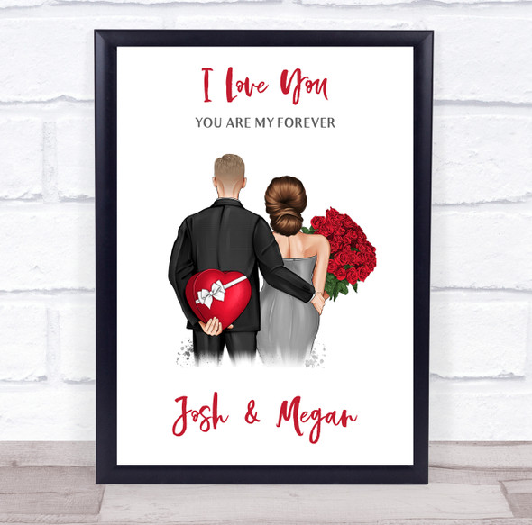Love You Roses Romantic Gift For Him or Her Personalised Couple Print