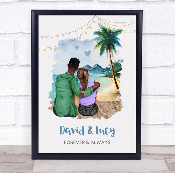Beach Lights Romantic Gift For Him or Her Personalised Couple Print