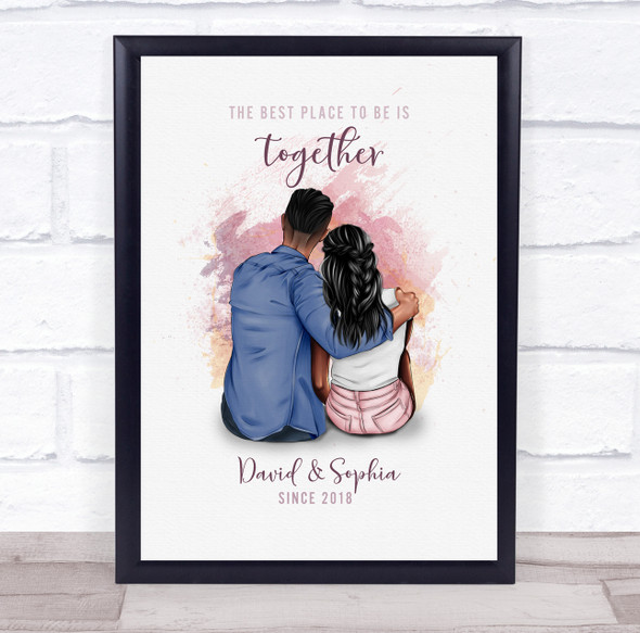 Pink & Peach Splash Romantic Gift For Him or Her Personalised Couple Print