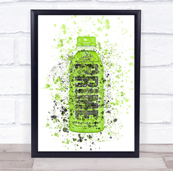 Lemon Lime Flavour Prime Drink Bottle Splatter Decorative Wall Art Print