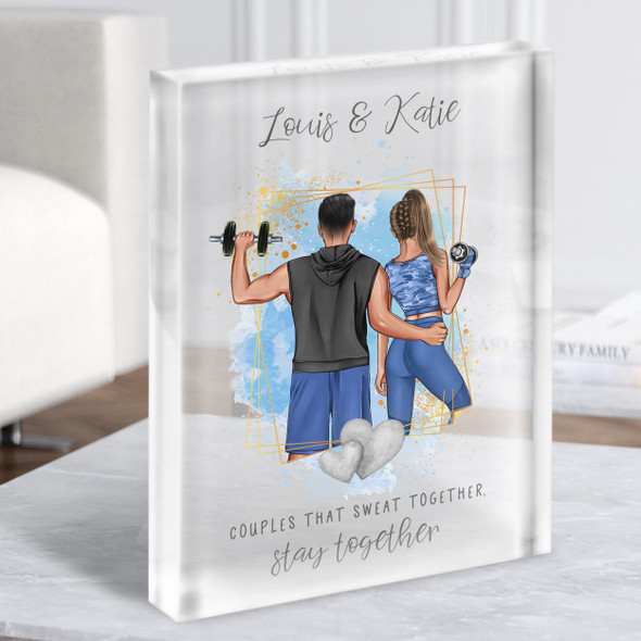 Sweat Together Gift For Him or Her Personalised Couple Clear Acrylic Block