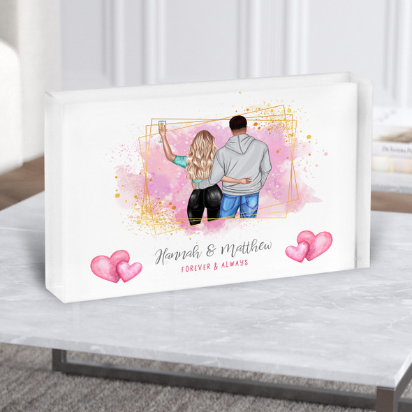 Forever Pink Champagne Gift For Him or Her Personalised Couple Acrylic Block