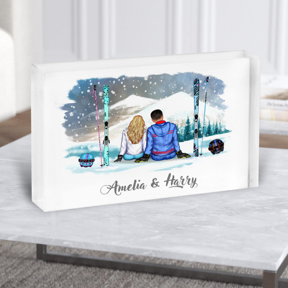 Ski Slopes Mountains Gift For Him or Her Personalised Couple Acrylic Block