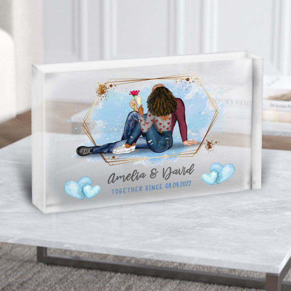 Together Since Blue Wash Gift Him Her Personalised Couple Clear Acrylic Block
