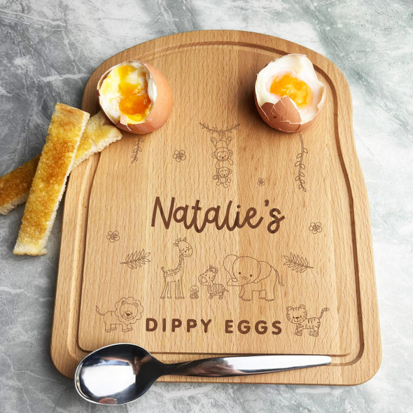 Jungle Animals Personalised Gift Eggs & Toast Soldiers Kids Breakfast Board