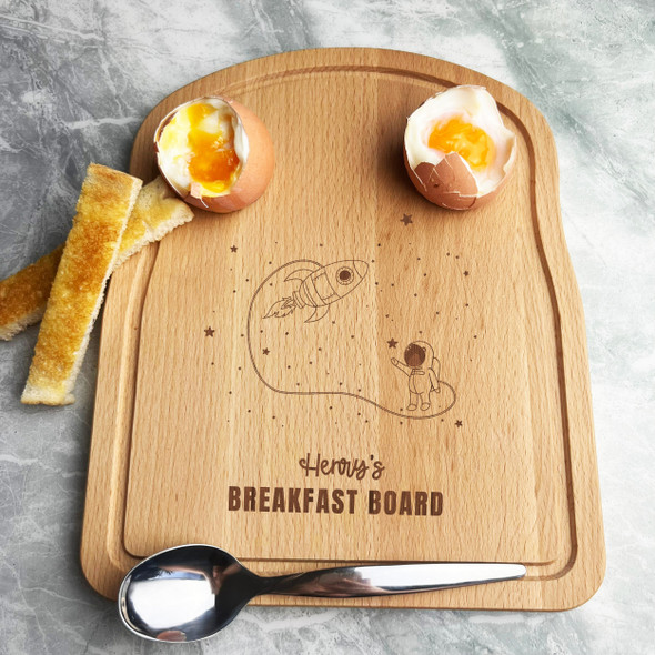 Rocket & Astronaut Space Personalised Eggs & Toast Soldiers Kids Breakfast Board