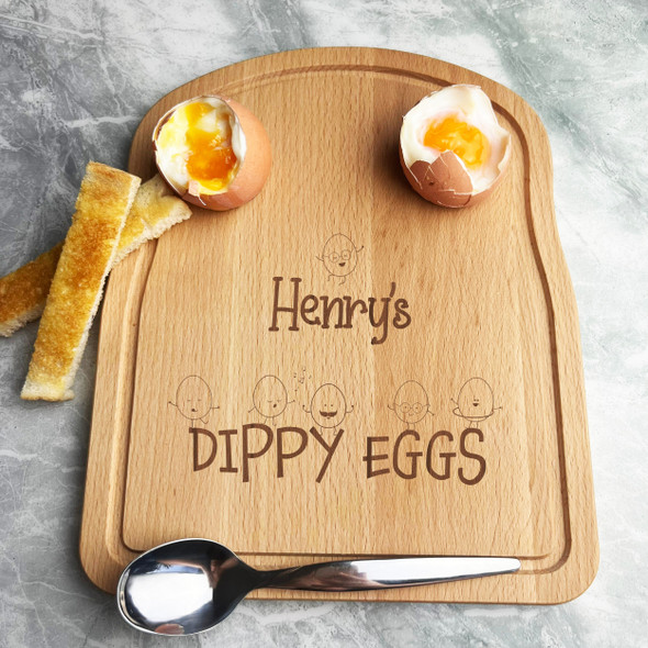 Happy Eggs Personalised Gift Boiled Eggs & Toast Soldiers Kids Breakfast Board