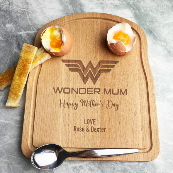 Wonder Mum Hero Mother's Day Personalised Eggs & Toast Soldiers Breakfast Board