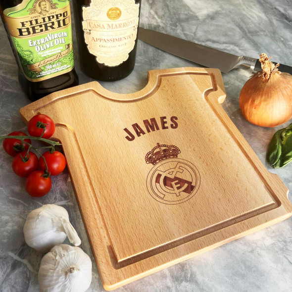 Real Madrid FC Football Fan Personalised Gift T-Shirt Chopping Serving Board