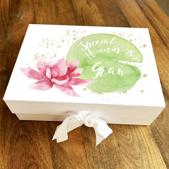 Watercolour Lily Pad Gran Personalised Keepsake Memory Hamper Gift Box