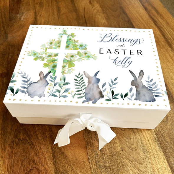 Easter Bunnies & Cross Personalised Chocolate Treats Sweets Hamper Gift Box