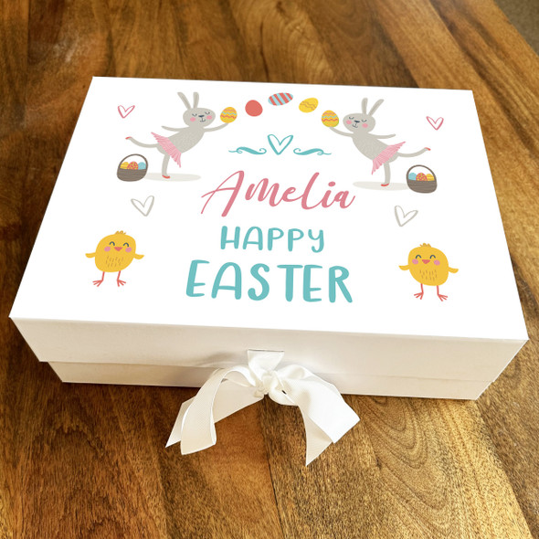 Happy Easter Bunny Pink Cute Chicken Egg Chocolate Treats Sweets Hamper Gift Box