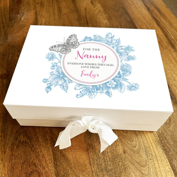 Nanny Blue Flower Butterfly Mother's Day Birthday Keepsake Memory Gift Box