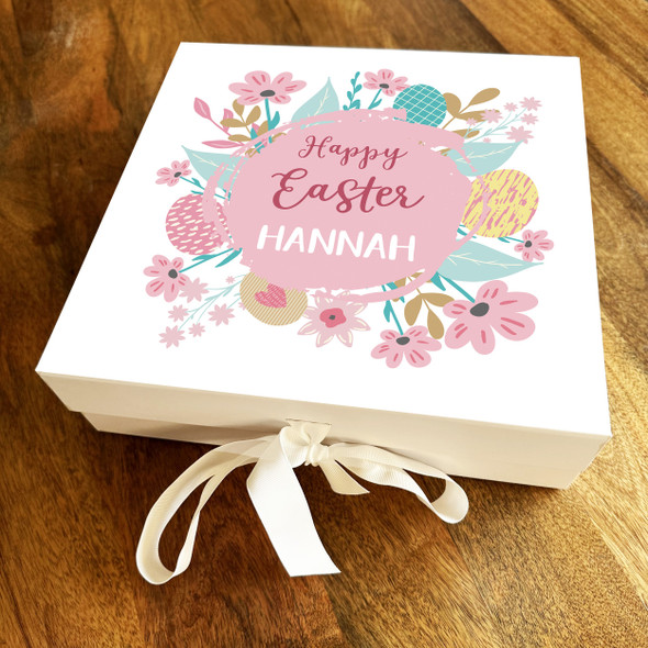 Happy Easter Pink Flower Square Chocolate Treats Sweets Hamper Gift Box