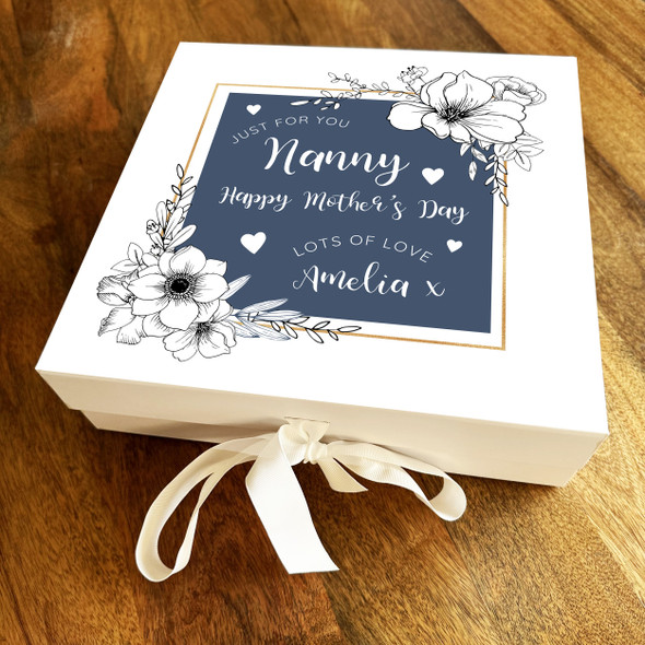 Nanny Blue Flowers Mother's Day Square Keepsake Memory Hamper Gift Box