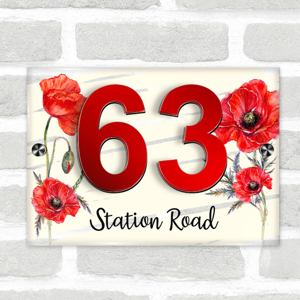 Poppy Flower Red 3D Acrylic House Address Sign Door Number Plaque