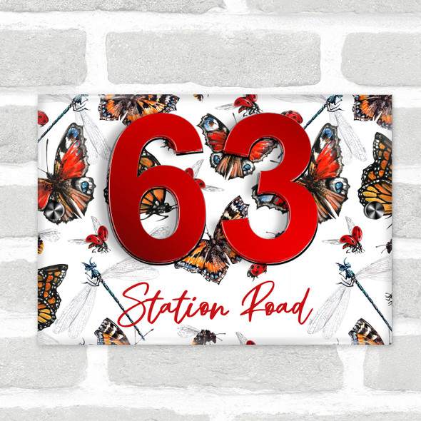 Ladybirds & Butterflies 3D Acrylic House Address Sign Door Number Plaque