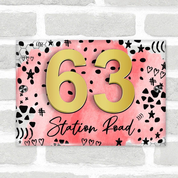 Coral Pink Watercolour Abstract 3D Acrylic House Address Sign Door Number Plaque