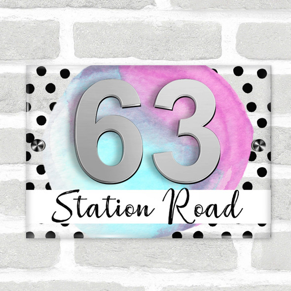 Watercolour Pink Blue Glitter 3D Acrylic House Address Sign Door Number Plaque