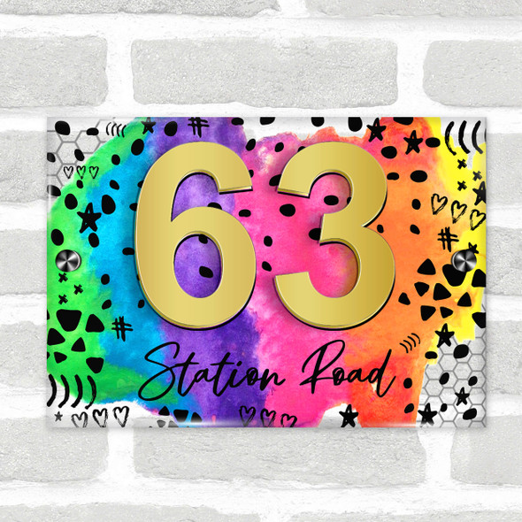 Watercolour Rainbow Abstract Fun Acrylic House Address Sign Door Number Plaque