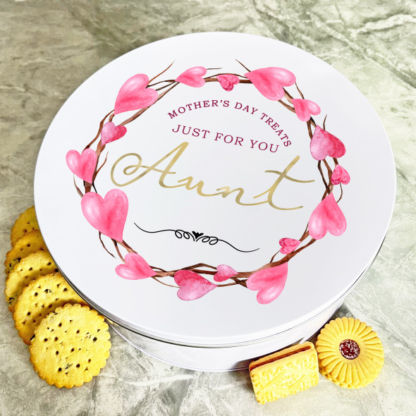 Personalised Round Just For You Mothers Day Auntie Biscuit Sweets Cake Treat Tin