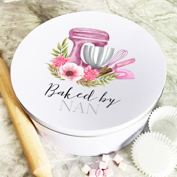 Personalised Round Mixer Baked By Nan Biscuit Baking Treats Sweets Cake Tin