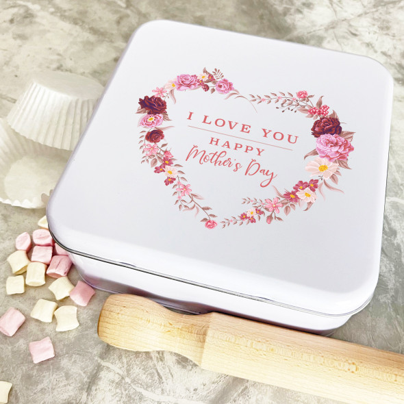 Personalised Square I Love You Mothers Day Biscuit Baking Treats Sweets Cake Tin